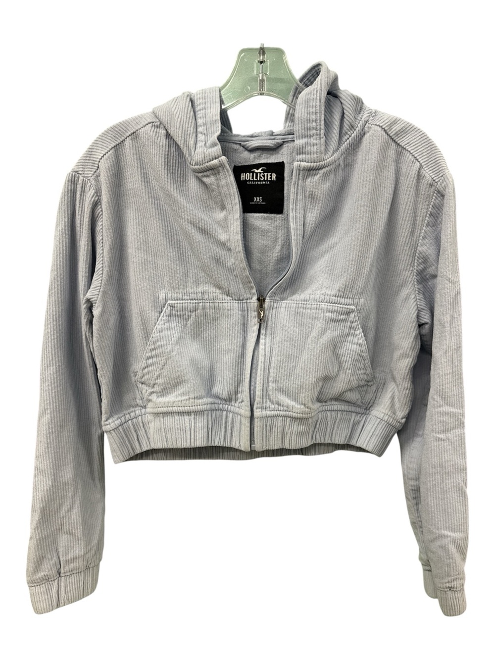 Hollister Light Gray Cropped Corduroy Zip Hoodie Jacket